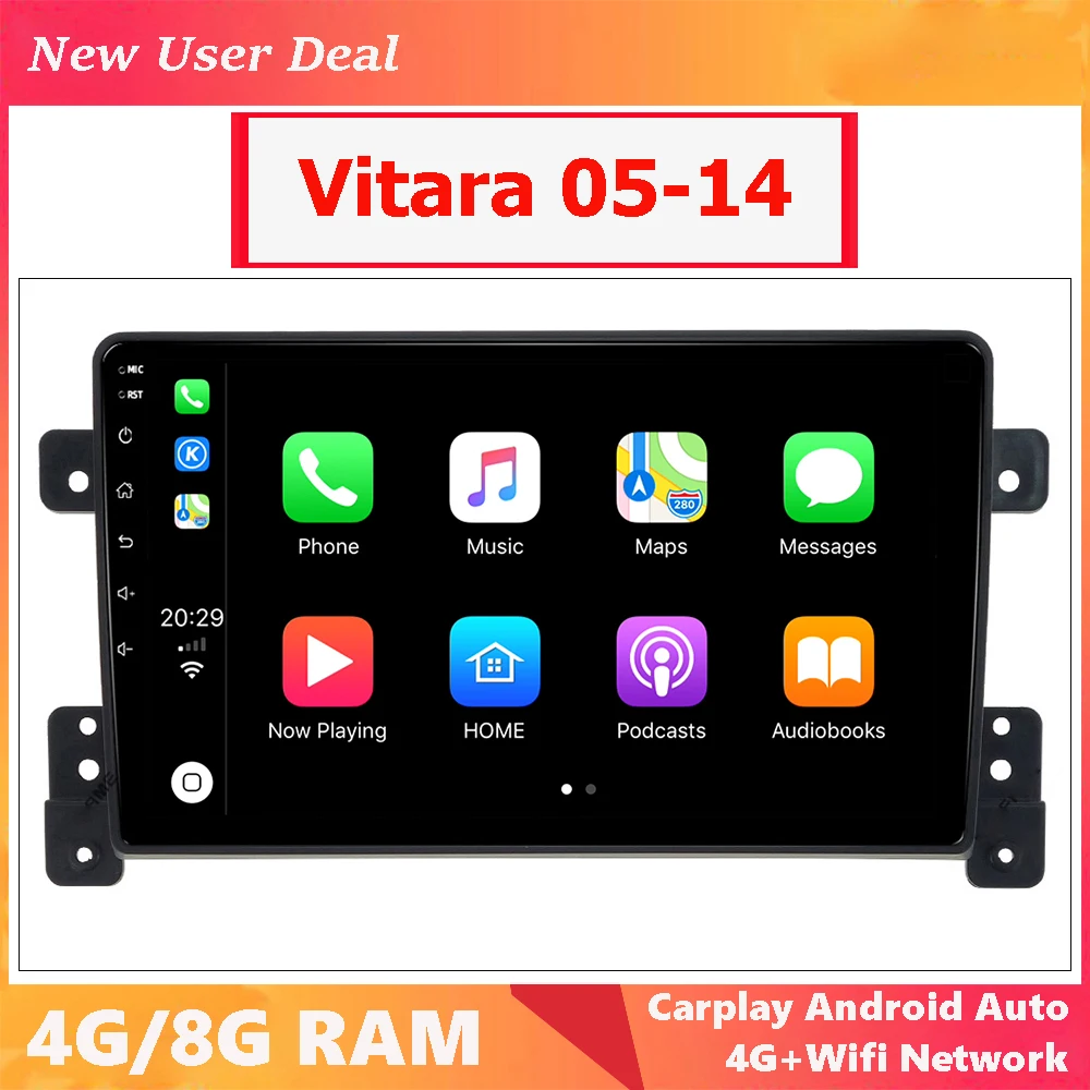 Car Multimedia Head Unit Radio Android 12.0 For Suzuki Grand Vitara 2005-2014 With Gps Carplay DSP Bluetooth 2K Touch Screen