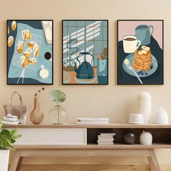 Retro Food Coffee Moka Pot Posters and Prints Pancake Sweets Breakfast Art Pictures Canvas Painting Kitchen Wall Art Home Decor
