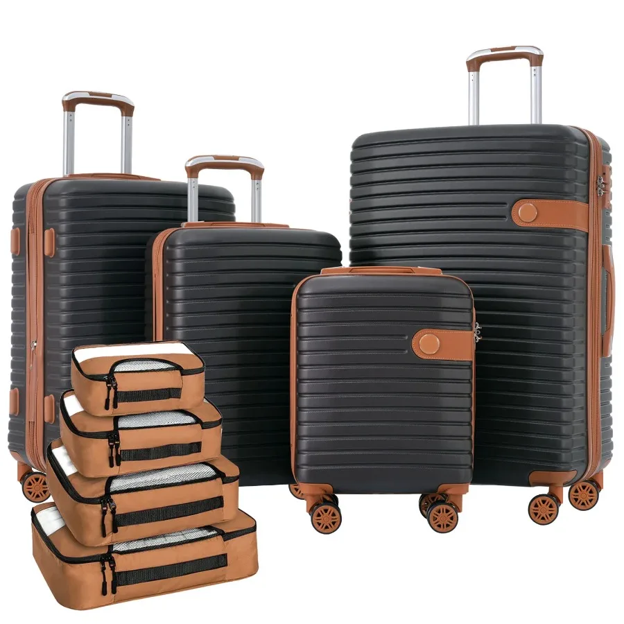 4 Piece Luggage Set Suitcase Set ABS Hard Shell Lightweight Expandable Travel Luggage with 4 Packing Cubes TSA Lock Spinner Whe