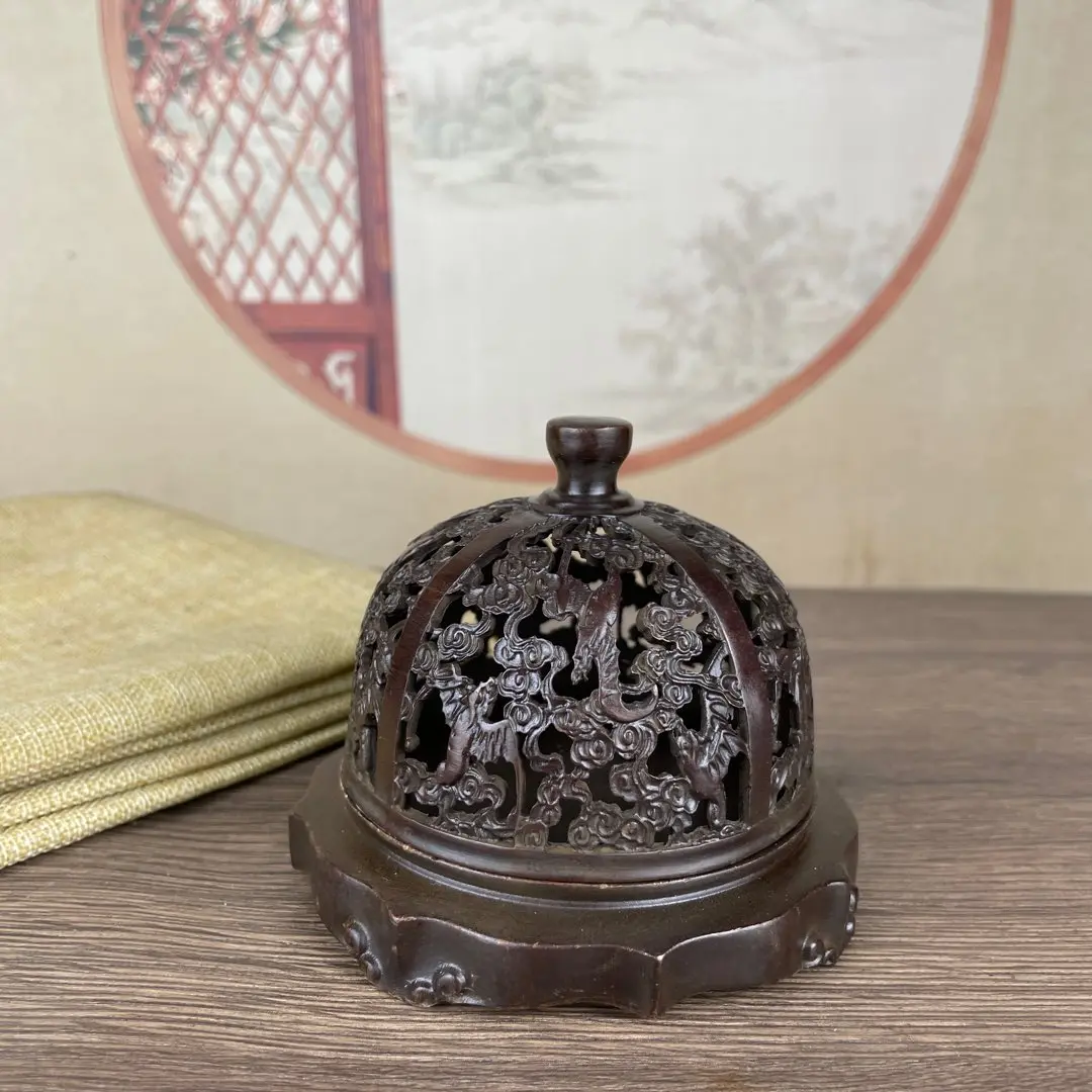 Antique metal ornaments Open lid plate incense burner Diameter 10 cm, height approximately 8 cm, weight approximately 312 grams