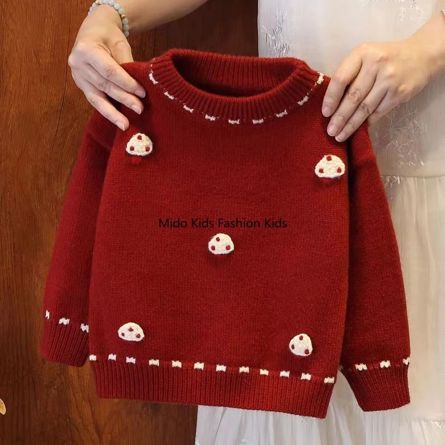 Girls' Knitted Sweater  Winter New Arrival: Thickened Knitwear Children's Fashionable Stylish Thick Inner Layer Base Layer Top