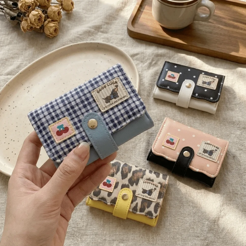 Cute Cartoon Sweet Polka Dot Trifold Wallet Wave Edge Pu Leather Dachshund Card Holder Patchwork Flower Coin Purse Women