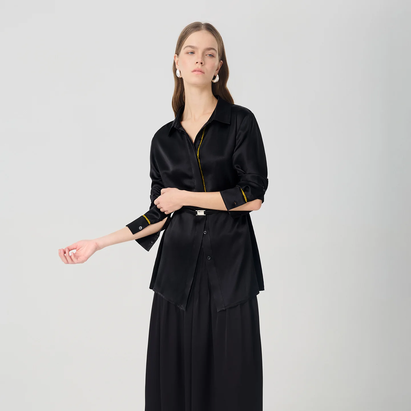 Women 100% Mulberry Silk Shirt Lapel Long Sleeve Luxury Blouse Casual Elegant High-End Real Silk Office Daily Tops