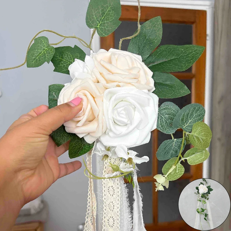 Poignée de porte de voiture de mariage, décor de miroir, décorations d'allée de mariage, fleurs de dossier de chaise, décorations de voiture florales pour fête de cérémonie