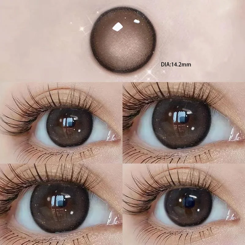 2pcs/Pair Colored Lenses For Eyes With Diopter Big Black Eyes Beauty Pupils Makeup 14.5mm Yearly Natural Soft Lens Free Shipping