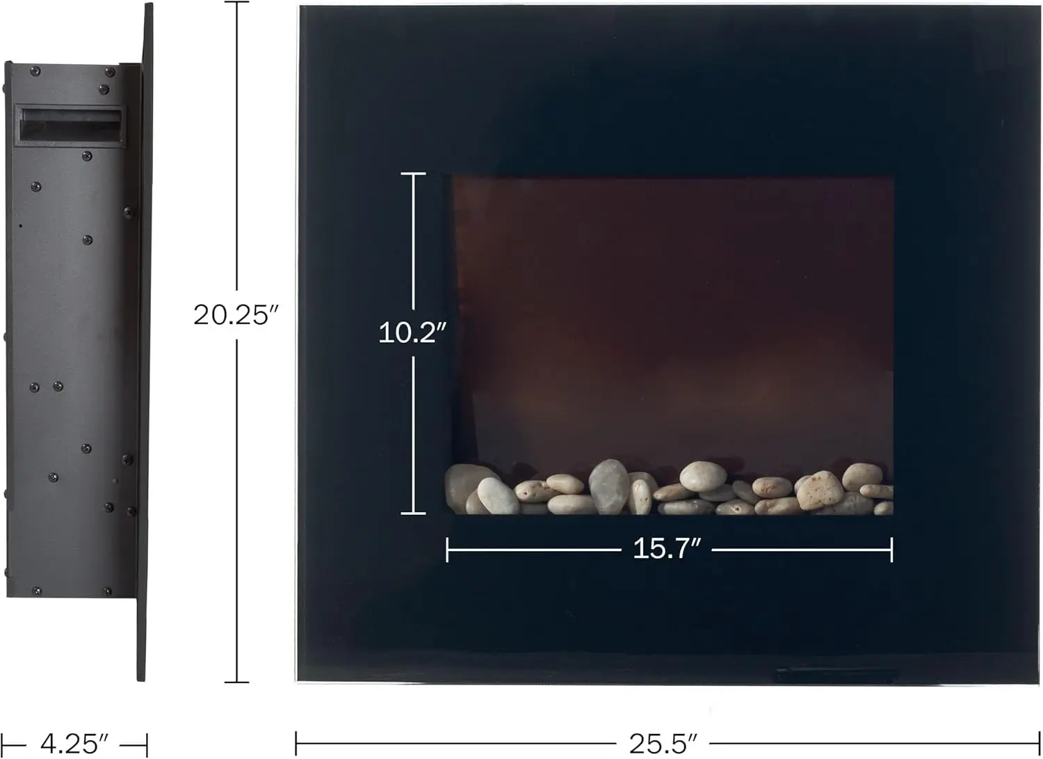 Lareira elétrica montada na parede de 25,5 polegadas com controle remoto e chamas ajustáveis