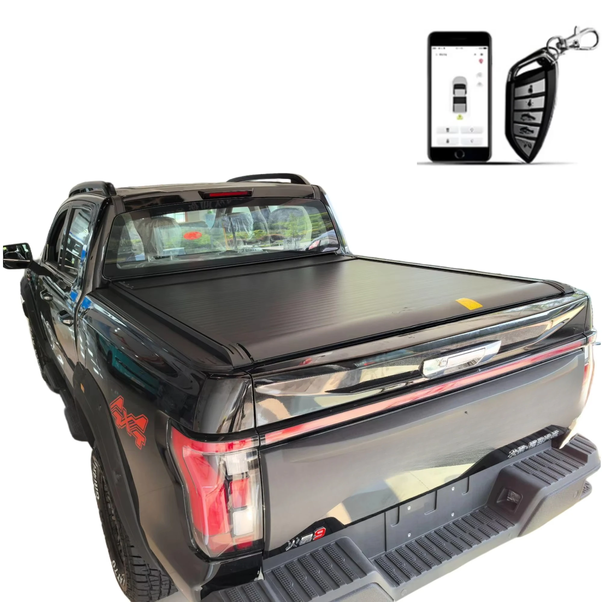 Tunland V9/V7 Truck Accessories Aluminum Alloy Telescopic Electric Automatic Retractable Black Truck Bed Tonneau Cover No