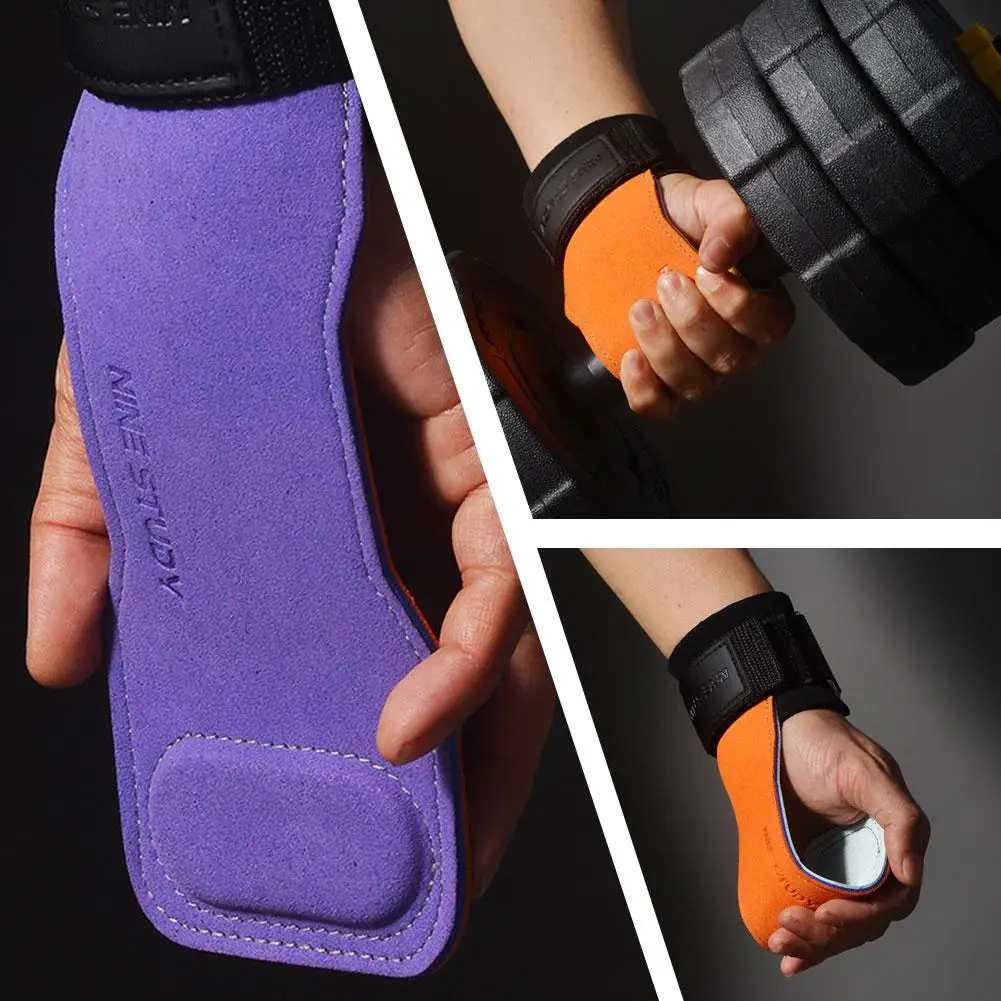 Random Color Cowhide Gym Gloves Grips Anti-Skid Belt Protection Workout Lifting Gloves Palm Pads Deadlift Fitness Crossfit M6P2