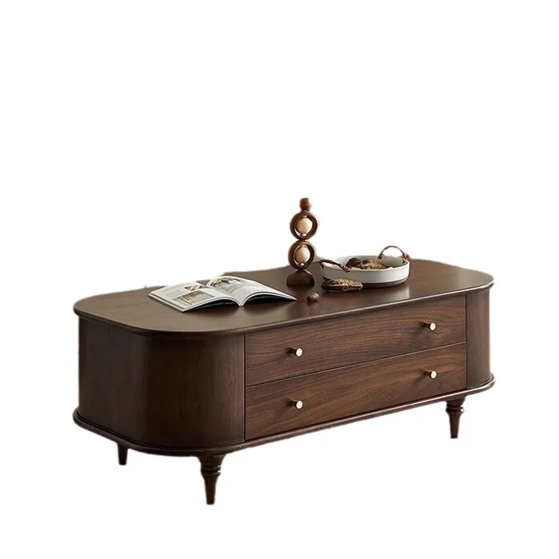 wood coffee table TV cabinet combo for living room, small apartment, French light luxury minimalist coffee table