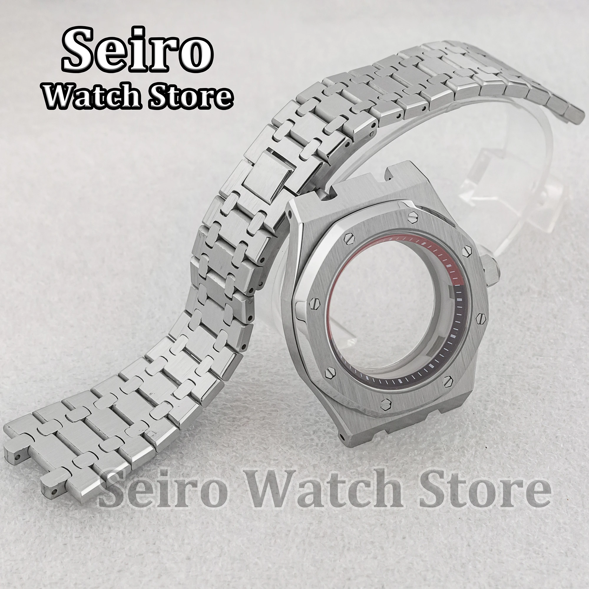 Stainless Steel 42MM Octagon Watch Case Strap Plastic Chapter Ring Insert Modified Parts for 28.5MM Dial Royal NH35 NH36 Movment