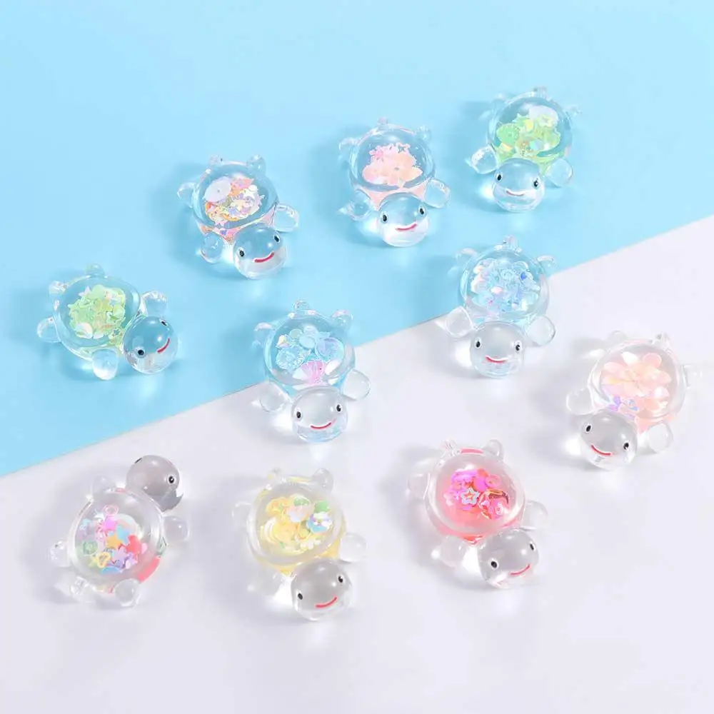 Figurine de tortue transparente, 10 pièces, Collection brillante, Statue de tortue Miniature, Mini dessin animé