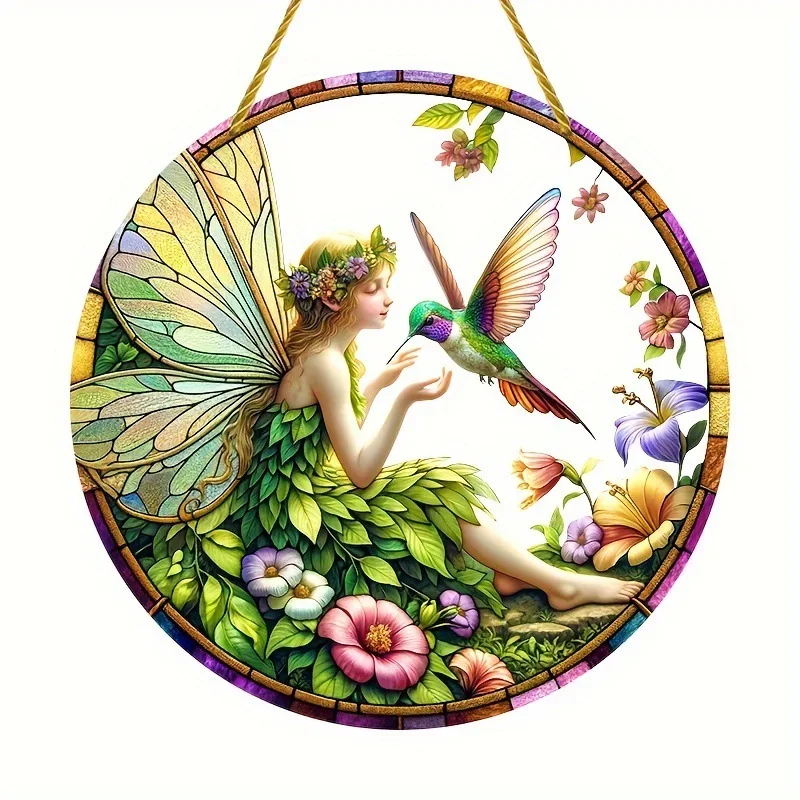 2D forest green hummingbird day catcher heart wreath gift window wall decoration