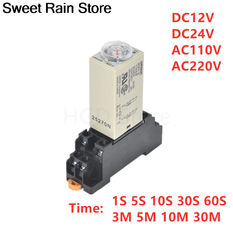 1Set H3Y-2 DC 12V 24V /AC 110V 220V Delay Timer Time Relay 0-1S 5S 10S 30S 60 Detik 0-30 Menit dengan Base 5A