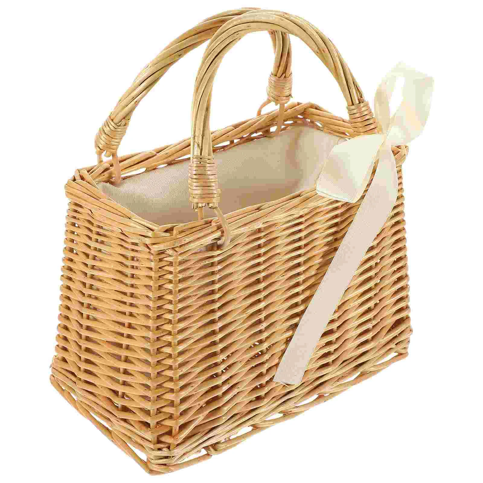 

Woven Flower Basket Fruit Storage Decorative Handbag Picnic Holder Handbags for Women Girls Purse