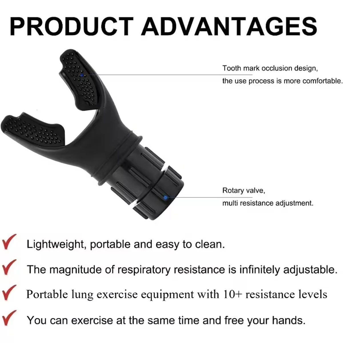 Tragbarer Atemtrainer mit einstellbarem Widerstand, ergonomischer Mundstück für Erwachsene, Sportler, Fitness, Reisen, Heimtraining - Lun – Detail 5