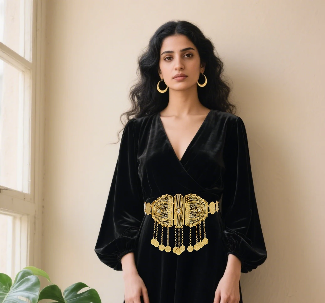 

South Asia's new hollow irregular rhinestone gold coin tassel alloy waist chain national style gorgeous light luxury versatile
