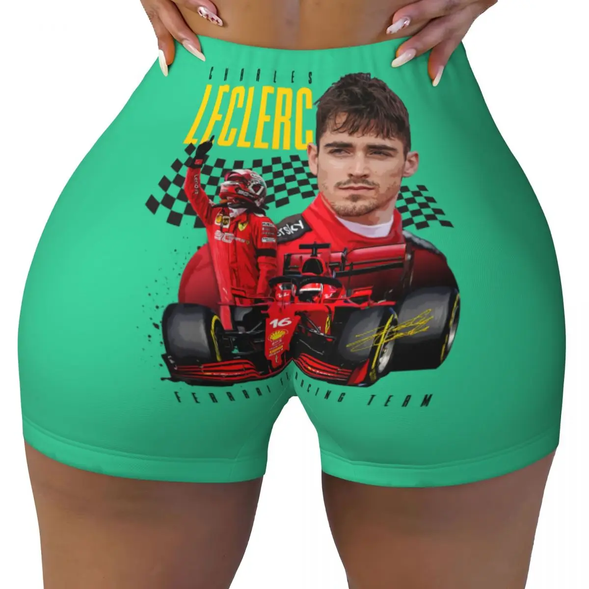 Custom Charles Leclerc 16 Sport Racing Car Running Volleyball Workout Shorts Women's Athletic Gym Yoga Shorts