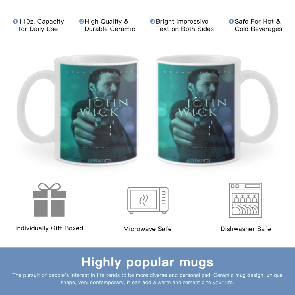 

Film John Wick Chapter 4 Keanu Reeves Free shipping Ceramic Mug Cute Coffee Tea Milk Stave Mugs And Cups with Handle Gifts