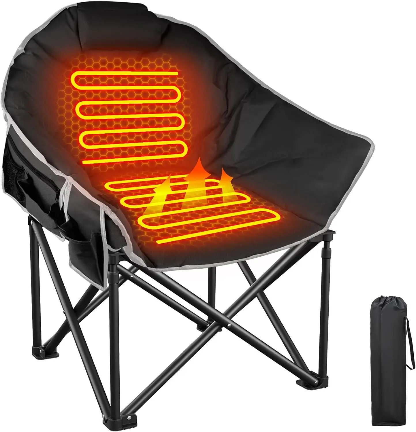 Heated Camping Chair,Oversized Heated Chairs for Adults Outdoor Sports, Dual Heating Zones with 3 Levels, Portable Folding Heat