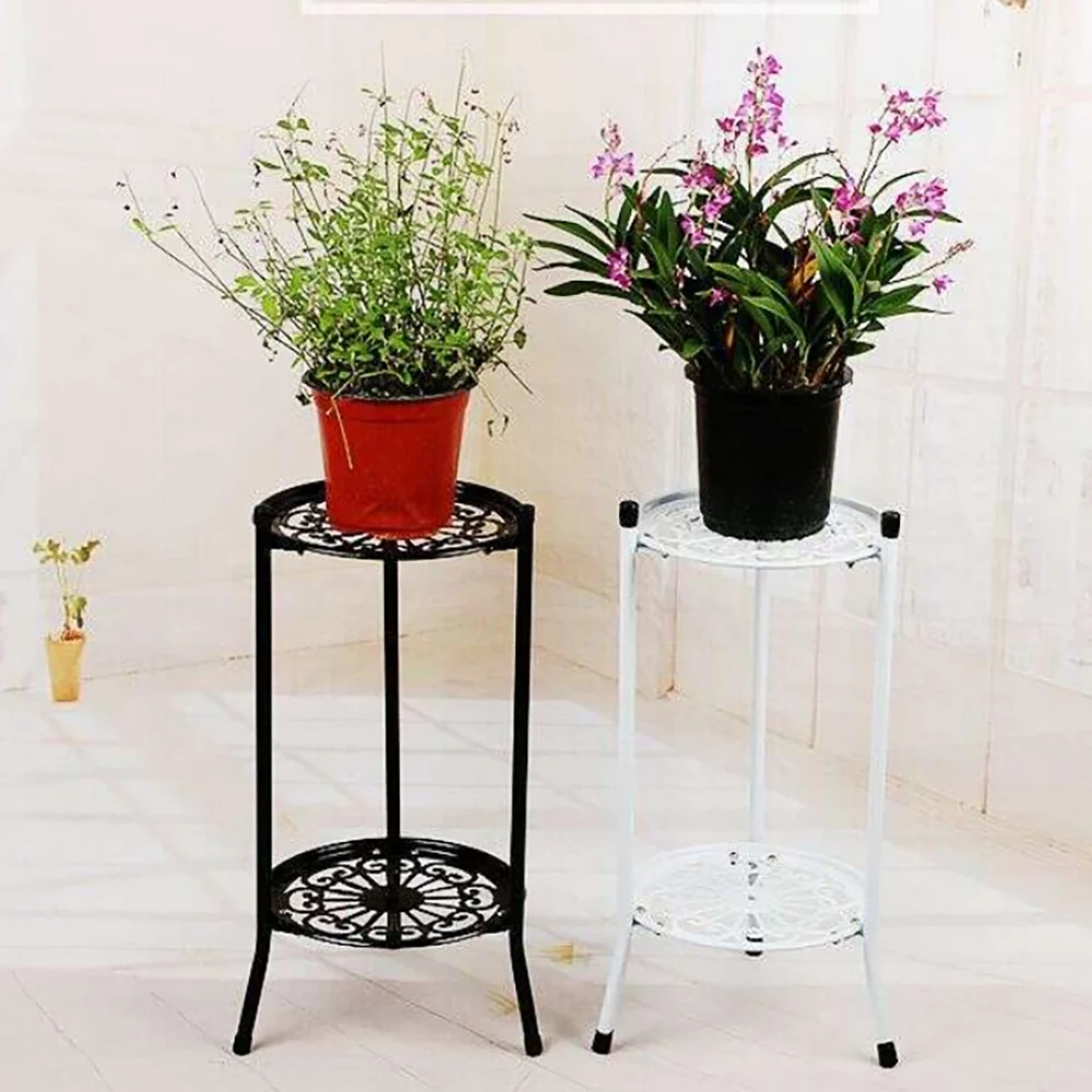 Two-Layer Elegant Metal Plant Stand Shelf Potted Plant Holder Modern Tall Plant Pot Stands for Indoor Outdoor Decor B