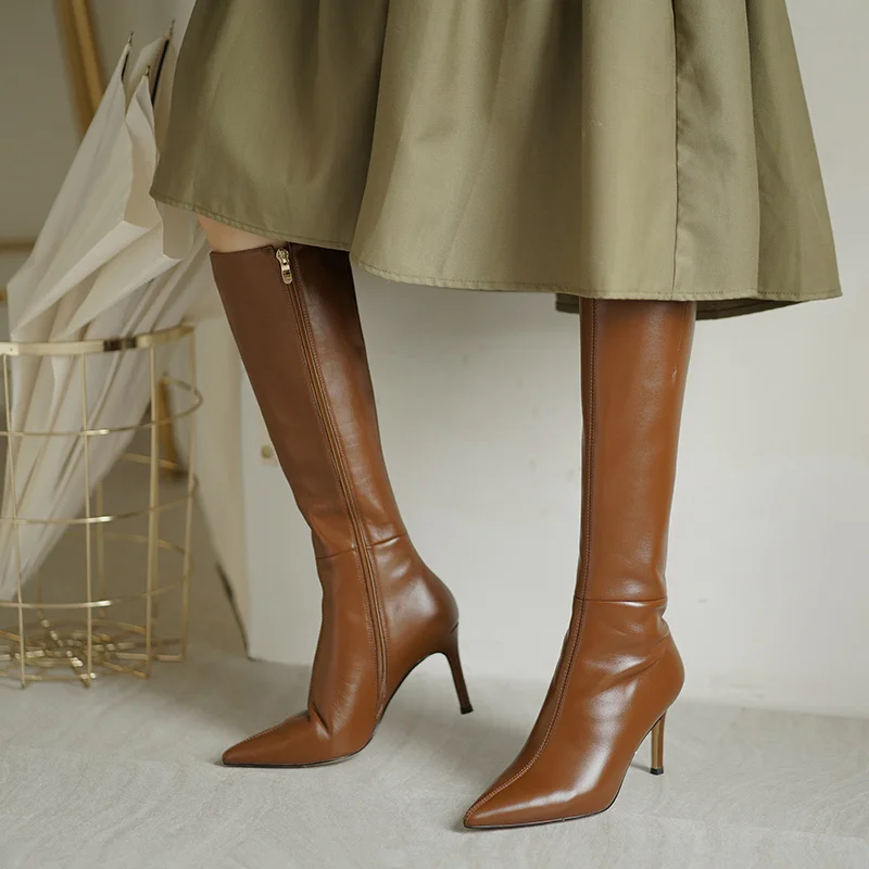 

2025 Trend Designer Sexy Stilettos Women's Modern Boots New Autumn and Winter Pointed Over-the-knee Slim Shoes Zapatos De Mujer