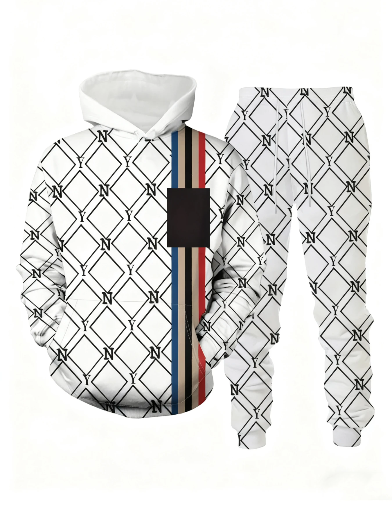 

Новое поступление, повседневный зимне-осенний комплект с капюшоном и брюками с 3D принтом букв, спортивный костюм, комплект из 2 предметов, спортивная одежда, мужской костюм