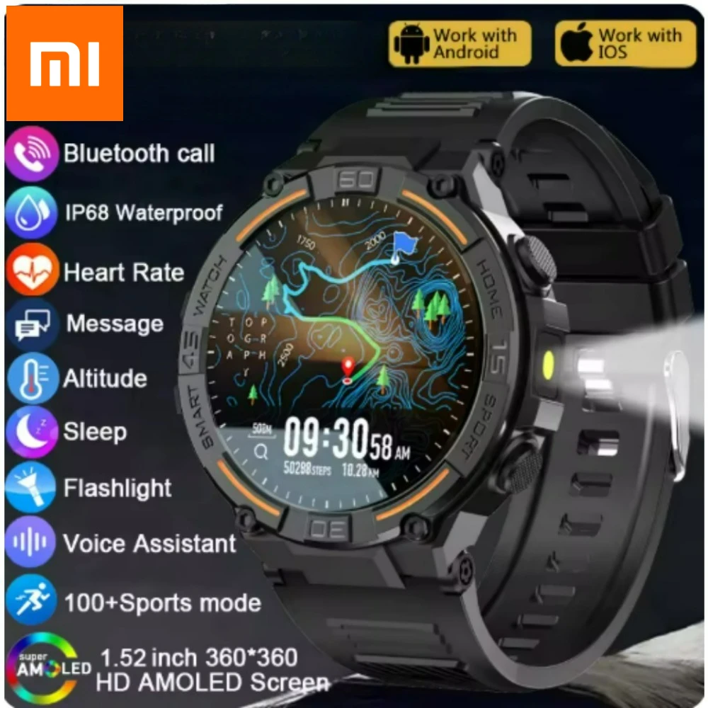 

Xiaomi 2025 Новые спортивные умные часы для мужчин 360*360 HD Экран Фонарик Мониторинг здоровья Водонепроницаемые умные часы с пульсометром BT Call