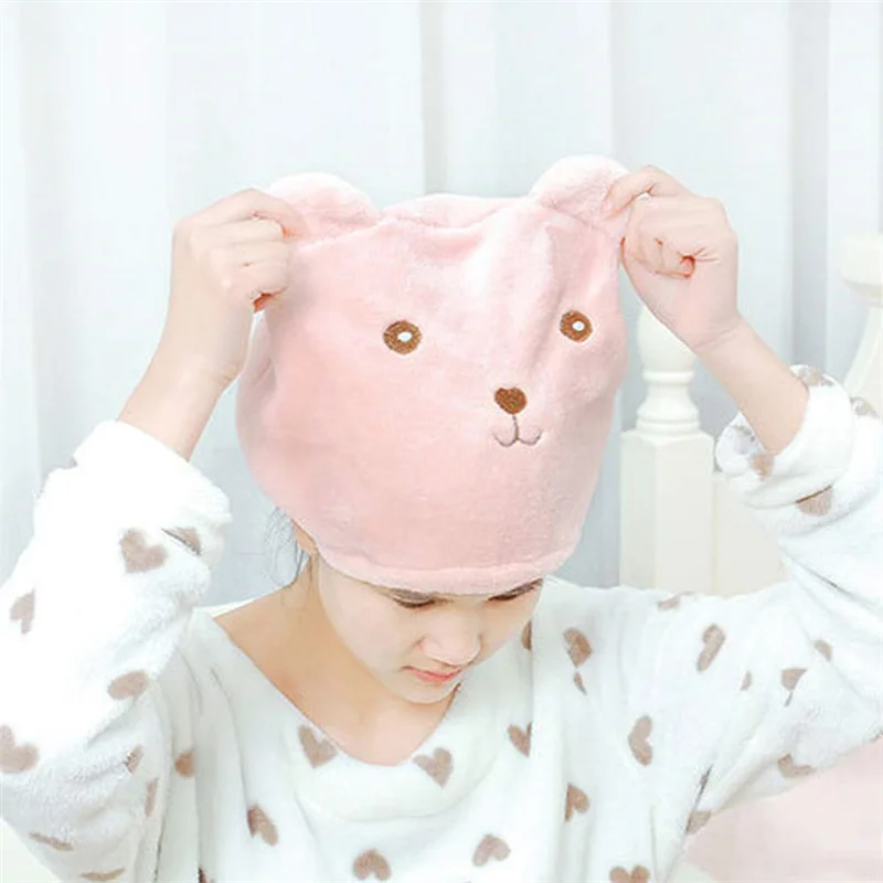 2pack Hair Dry Towels Cartoon Bear Dry Towel Hat Cute Quick Drying Bath Towel Wrap Ultra Soft Absorbent Hair Dry Hat Cap