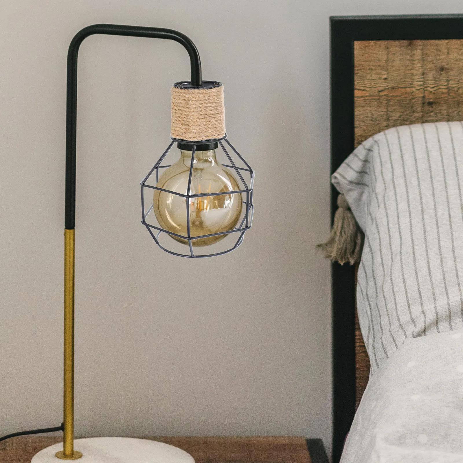 

Винтажный индустриальный металлический абажур для лампы с джутовой оплеткой, рустик, ажурный, для потолочного подвесного светильника