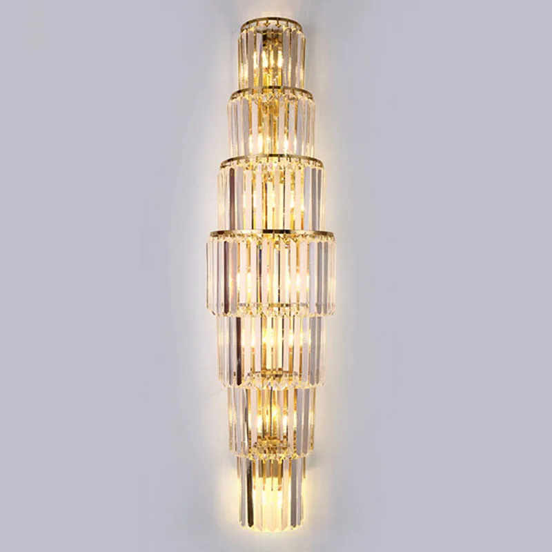 Villa Living Room Long Crystal Wall Lamp Atmosphere Background Light Luxury Hotel Banquet Hall Luxury Large Led Lighting