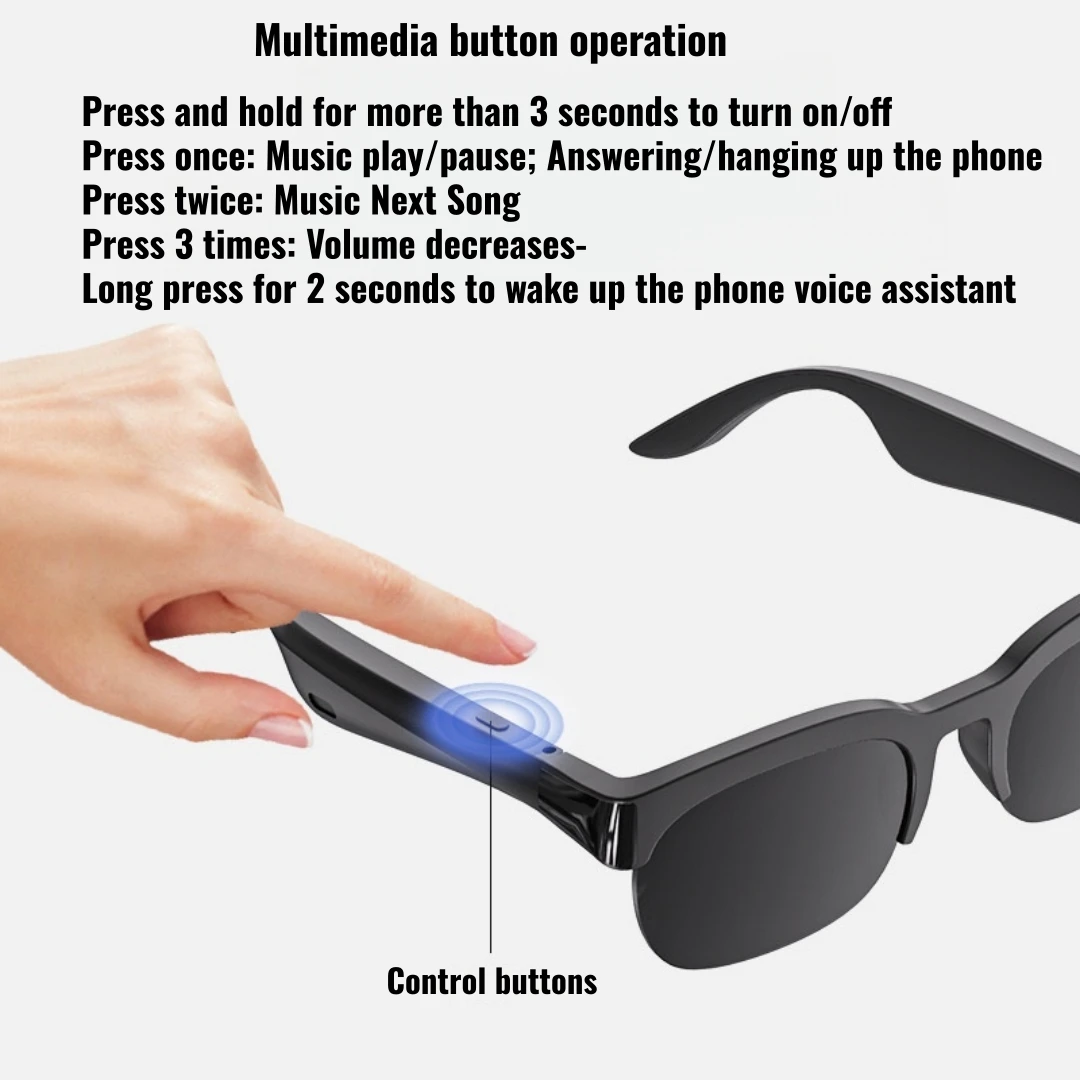 الذكية اللاسلكية V5.3 النظارات الشمسية متعددة الوظائف نظارات الاتصال اللاسلكي تشغيل الموسيقى في الهواء الطلق سماعات رياضية قابلة للشحن Hifi جودة الصوت Hd عدسة سوداء للجنسين التحكم باللمس عمر البطارية الطويلة حماية من الأشعة فوق البنفسجية #4