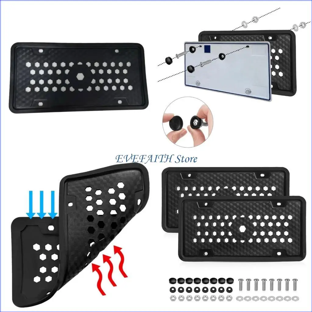 

124B 2x Silicone Honeycomb Hole License Plate Frames Screw Holes Black Matte