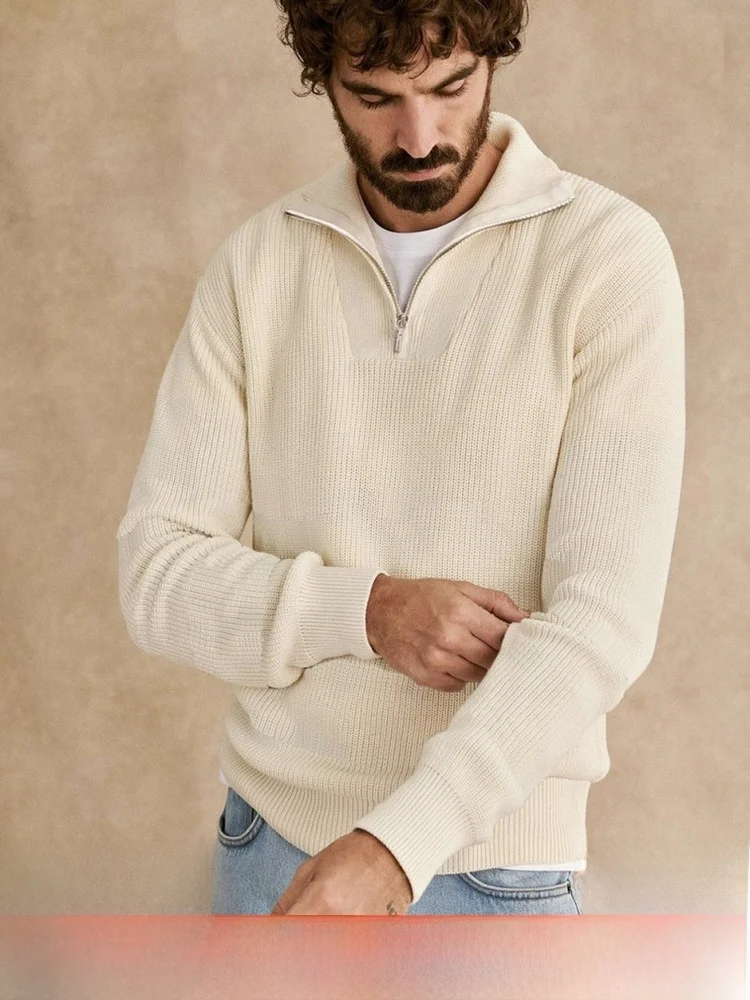 

Шелковый шерстяной вязаный свитер, пальто, 6-игольное горизонтальное пальто с высоким воротником, мужское модное теплое молодежное повседневное длинное свечение