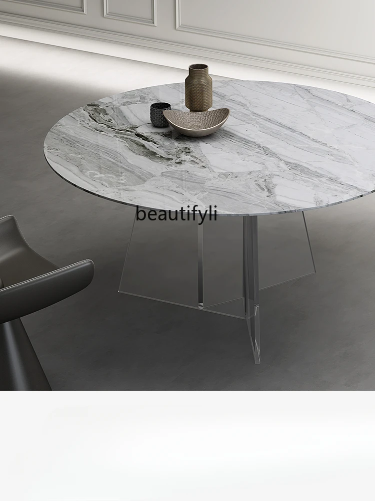 Natural Marble round Table Modern Simple Small Apartment Italian Minimalist Light Luxury High-End Acrylic Home Dining Table