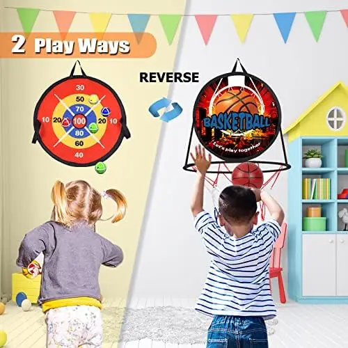 14 Polegada 2-em-1 dardos e basquete, conjunto de basquete cesta de basquete interior, esportes crianças brinquedo ao ar livre,
