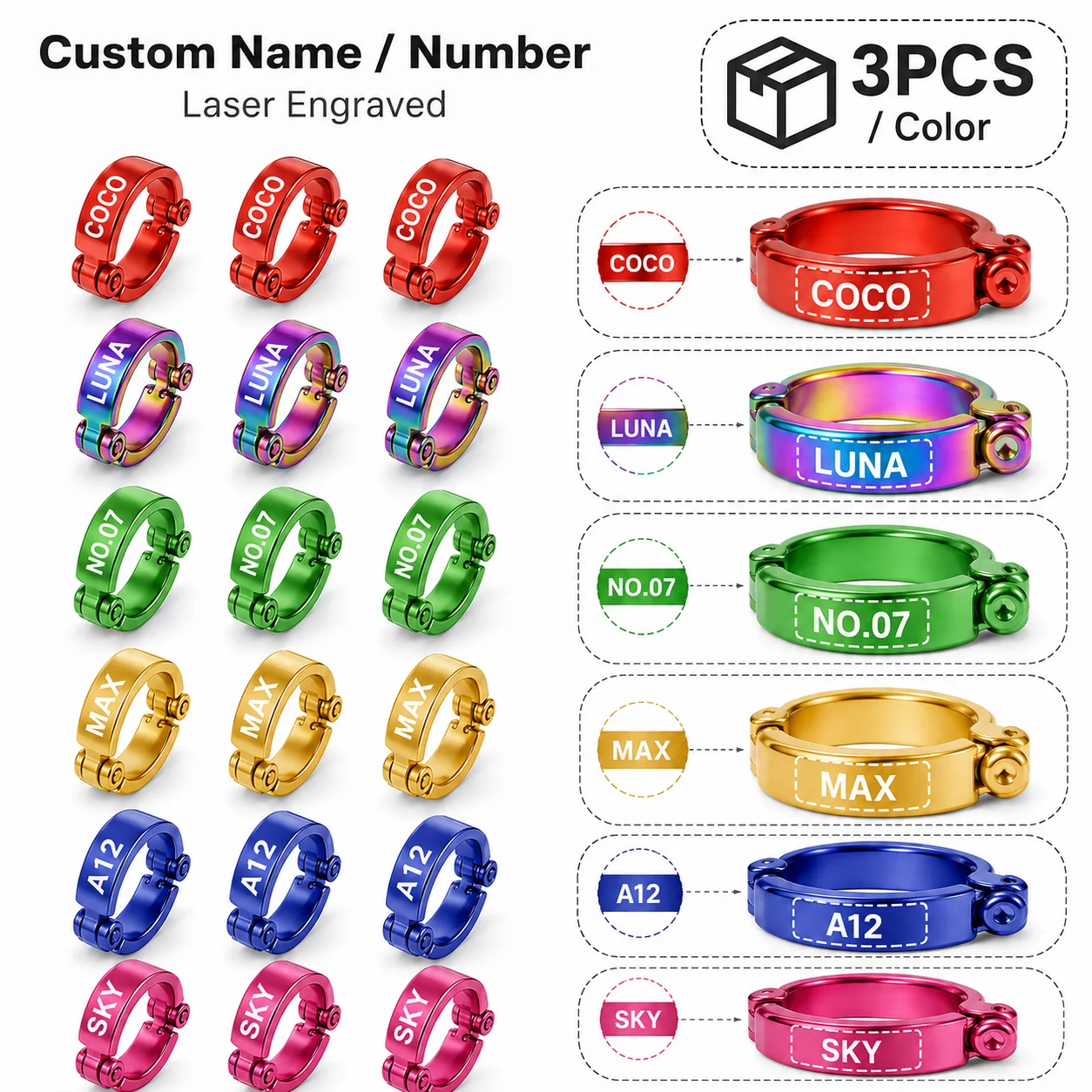 18Pcs Custom Metal Bird Foot Rings with Text, Personalized Name/Serial Number Content, Available in 6 Colors, Anti-Escape Parrot Foot Rings, Bird Foot Bands with Ring-Style Outdoor Flight Training Clips, Ric Accessories, Suitable for Training Small, Medium, and Large Birds, Bird Training Tools, Bird Behavior Adjustment Supplies, Durable Structure, for Pet Bird Enthusiasts, Professional Bird Breeders