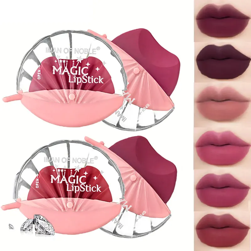 6 Colors Lip-shaped Lipstick, Temperature Color Changing Lazy Lipstick, Velvet Matte Finish Moisturizing Lip Gloss Waterproof Sm