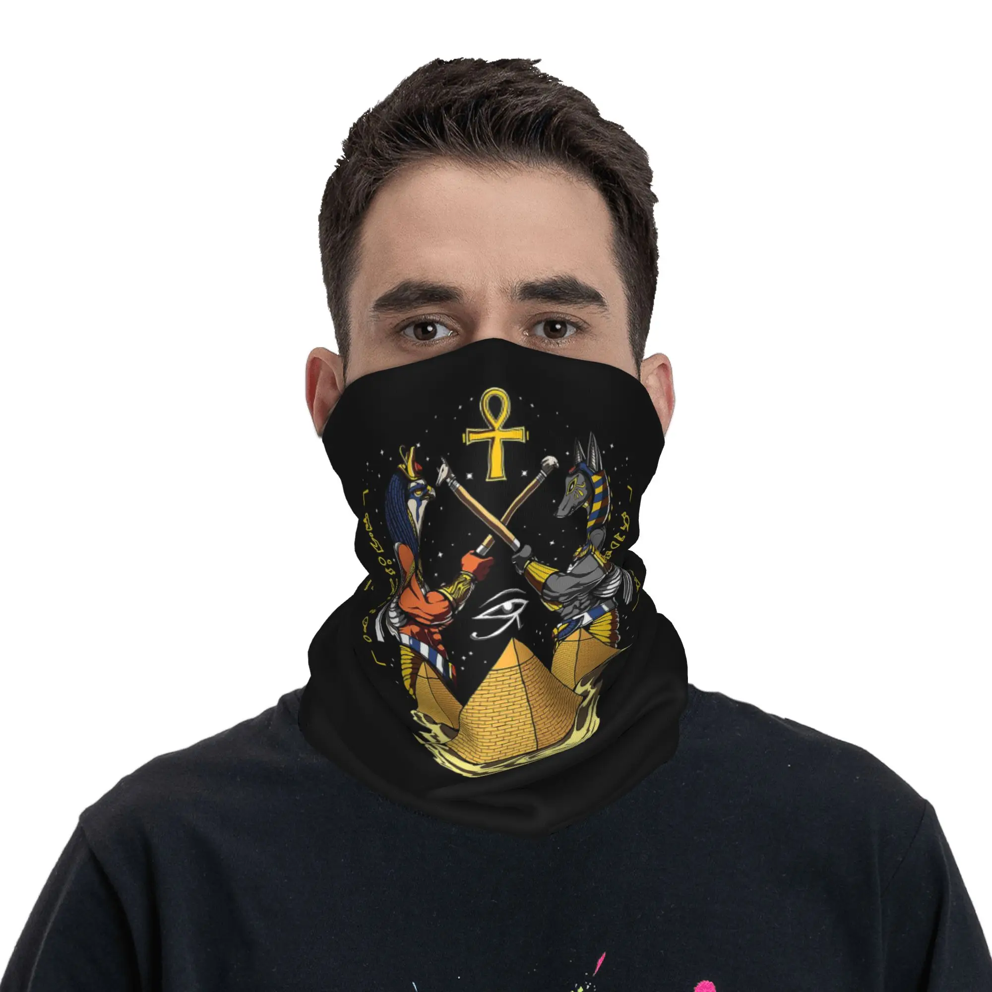 Ancient Egypt God Horus And Anubis Egyptian Pharaoh Bandana Neck Gaiter Printed Mask Scarf Balaclava Outdoor Sports Unisex Adult