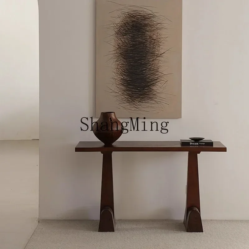 Tavolo da ingresso a ferro di cavallo in legno massello SM, tavolo da ingresso divisorio per soggiorno, tavolo di fornitura, mobile da ingresso per ufficio