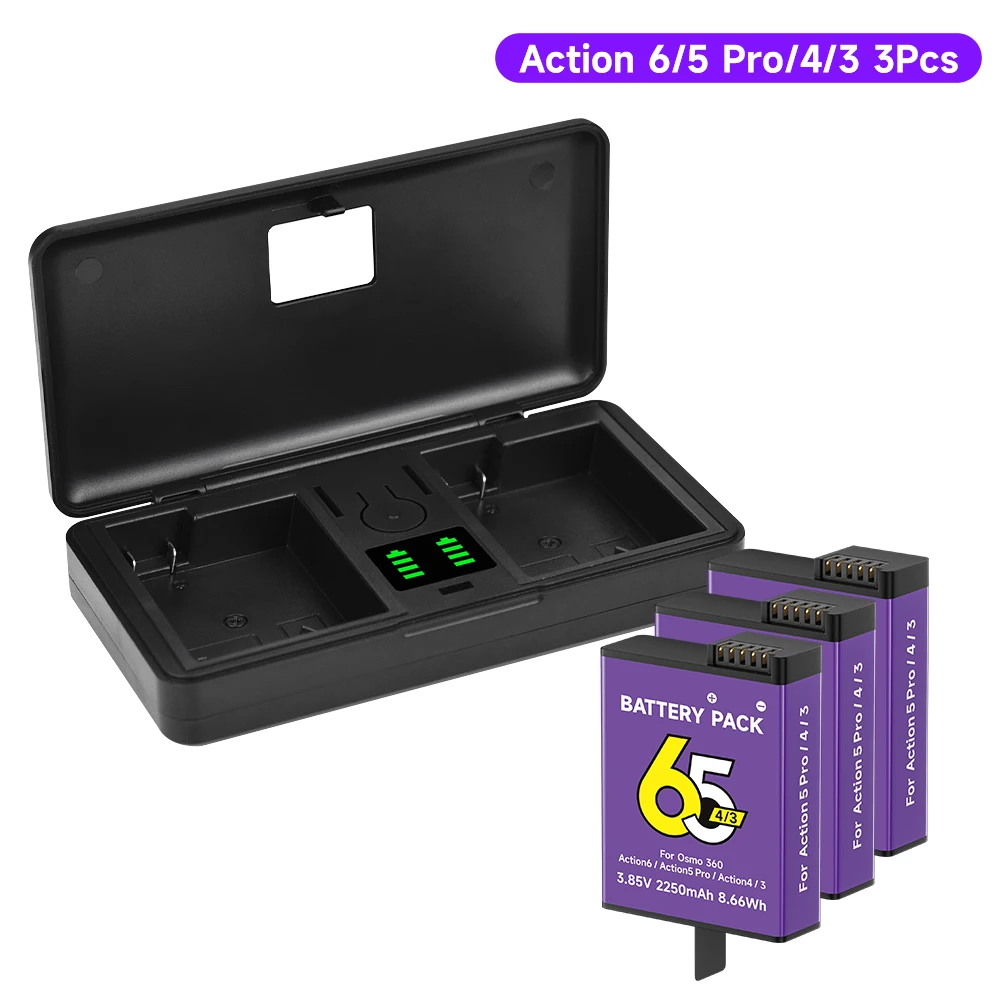 2250mAh Akku für DJI Osmo Action 6, kompatibel mit DJI Action 5 Pro 4 3 Batterien + Dual-Schnell-Ladegerät USB für DJI Osmo360 Sportkamera-Zubehör für Osmo Action 6/5/4/3