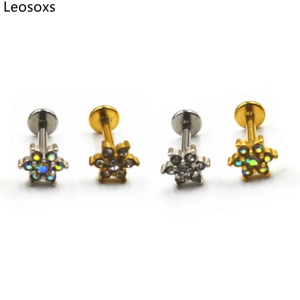 Leosoxs 1 Pc Stainless Steel Inner Tooth Lip Stud Lip Ring Micro-set Ear Stud Ear Bone Ring Piercing Dimple Stud Ear Ring