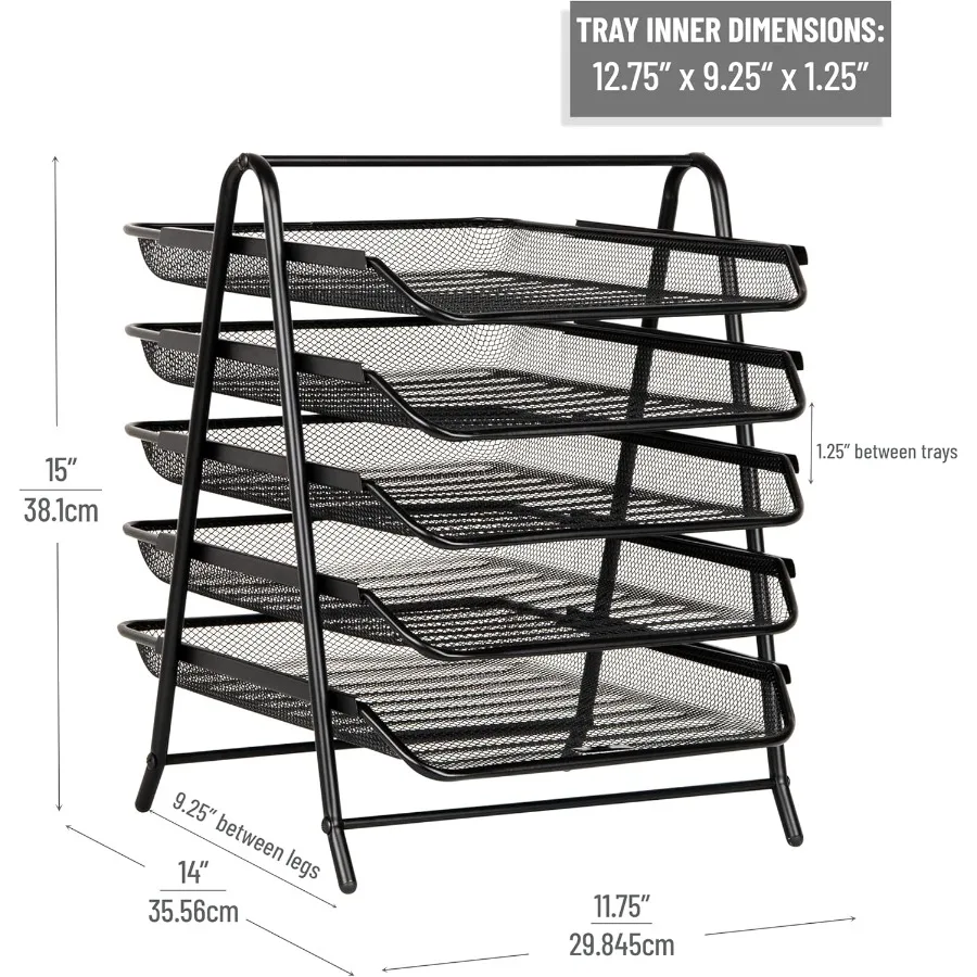 منظم صينية ورق عمودي مكون من 5 طبقات مع تصميم شبكي معدني لتخزين ملفات سطح المكتب الفعالة في بيئات المكتب زعنفة سوداء #4
