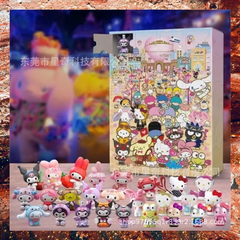 

Мультфильм Sanrio Hello Kitty, рождественский календарь обратного отсчета, подарочная коробка 24, праздничная глухая коробка, игрушки, рождественские игрушки с отверстиями, подарки на день рождения