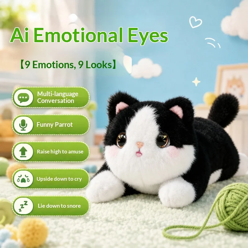 Xinditai AI Plush Cat Toy Interactive Talking Stuffed Animal Emotional Relief Companion Doll For Adults