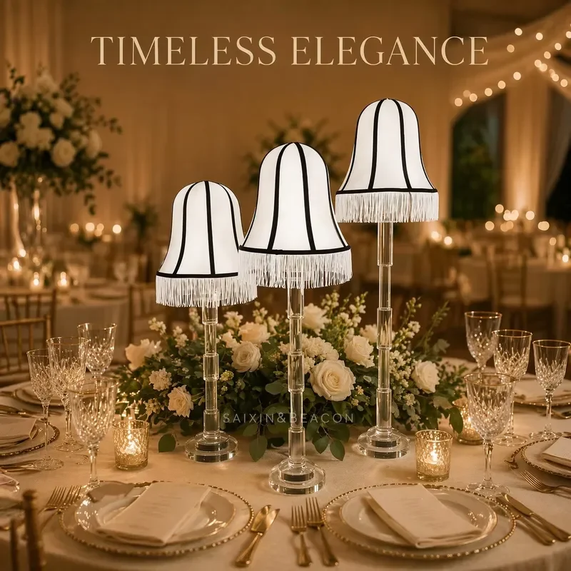 Crystal Glass Candle Holder with Fabric Lampshade Elegant Wedding Table Centerpiece Decoration Light for Home Party Decor