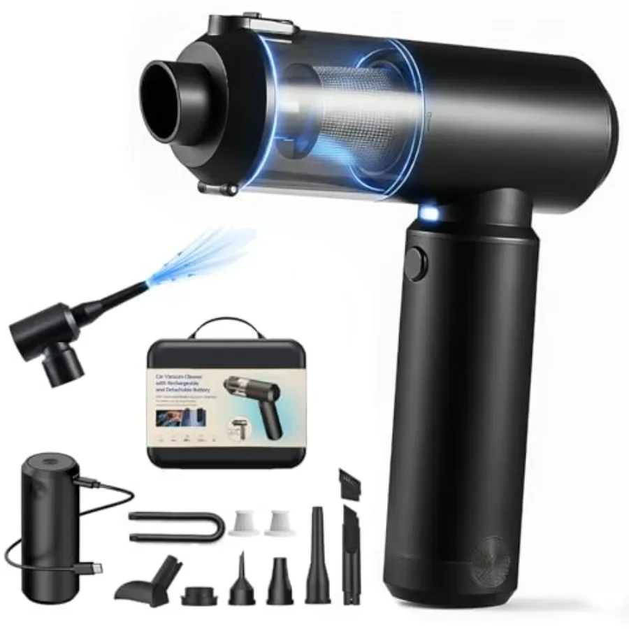 

Vacuum Air Duster 78000RPM Handheld Car Vacuum Cordless 4-in-1 Air Blower & Pump, Removable 6000mAh Battery Works as a 35W Power