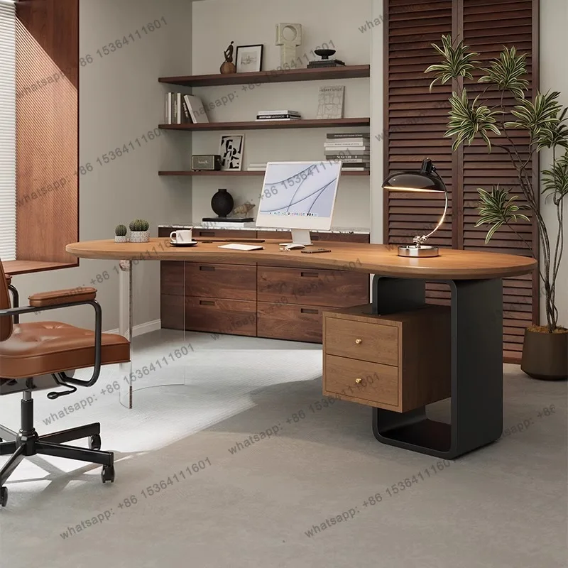 LJY Brown Strong Executive Office Desk Wood Modern Luxury Lage Computer Desk Standing Adjustable Scrivania Work Station Table