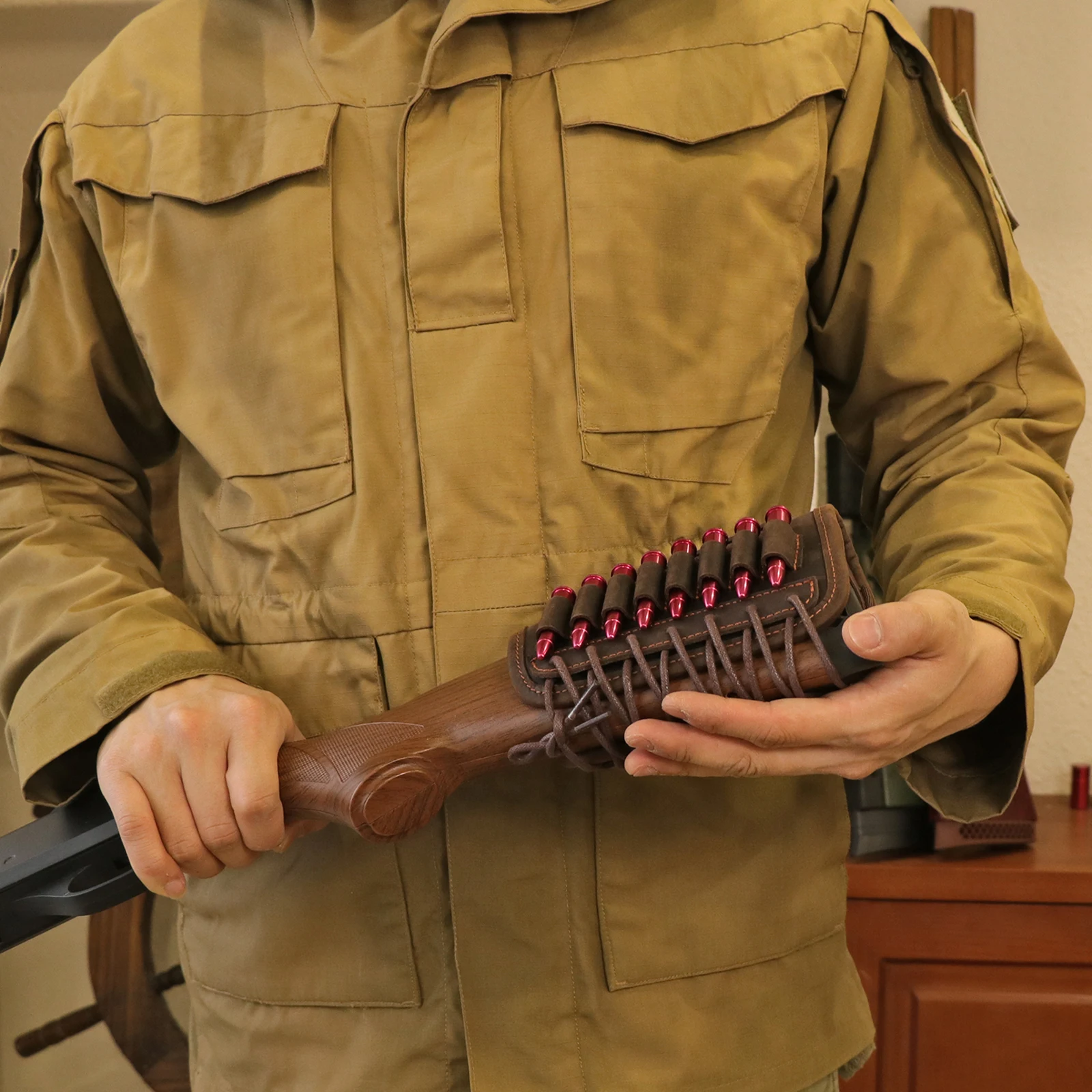 Tourbon taktisches Gewehr Gesäß Wangen auflage Riser Echt leder Schusswaffen Munition patronen Halter Träger Jagd zubehör – Detail 25