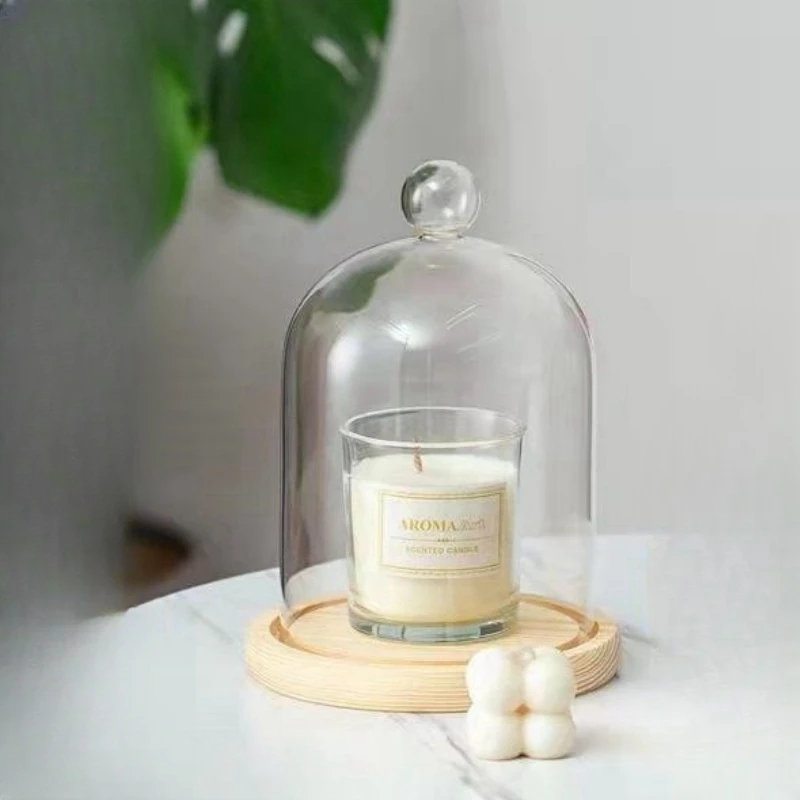 

2sets/pack 12*16cm Ball Top Glass Dome Vase Home Deocration Flat Log Base Transparent Cover Wedding Live Prop Birthday Gift