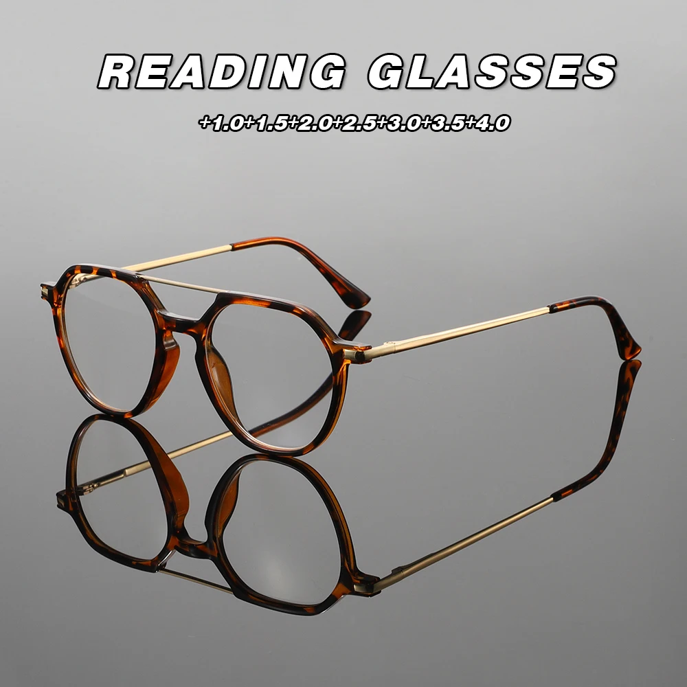 Oyalie Retro Metal Detail Double-Bridge Reading Glasses, Available in Multiple Colors, Lightweight and Comfortable for Long Wear, Double-Bridge Metal Strips Enhance the Sophistication, Different Colors Suit Different Outfits, Clear Vision, Practical and Aesthetically Pleasing, Prescription Coverage from +1.00 to +4.00 Degrees